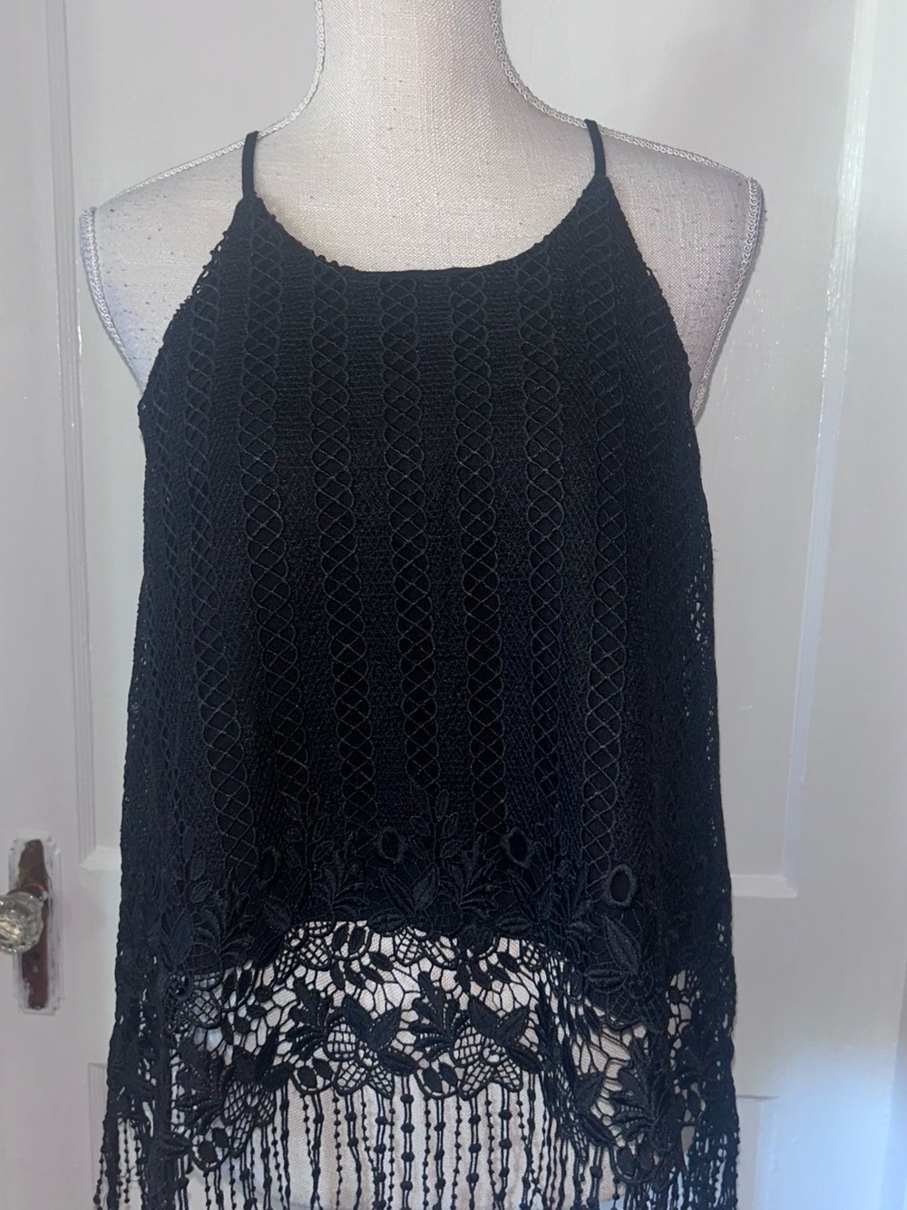 Black Crochet Fringe Camisole Top - Women size medium by Everleigh never worn